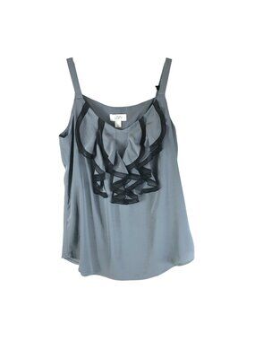 Ann Taylor LOFT Womens Top Blouse Sleeveless Ruffle Flowy Gray Size S